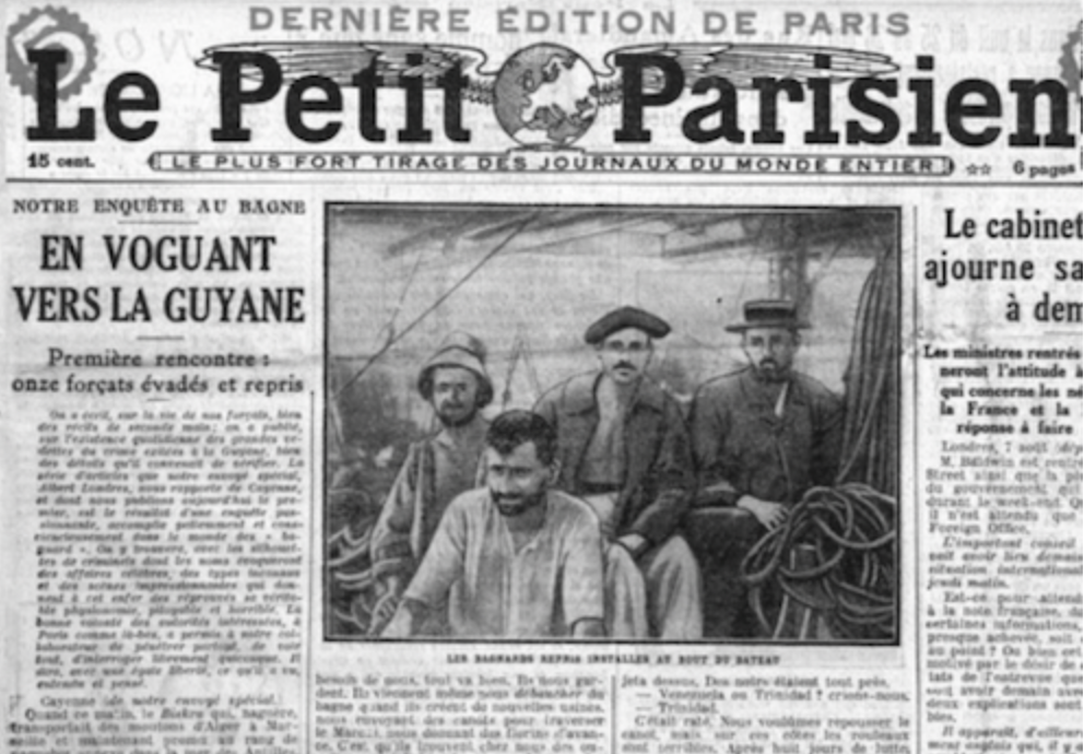 Une du Petit Parisien avec un article d'Albert Londres « En voguant vers a Guyane » du 8 août 1923.