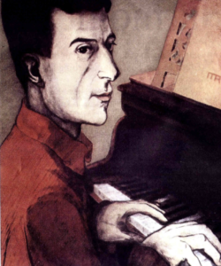 Portrait de Maurice Ravel au piano par Achille Ouvré.