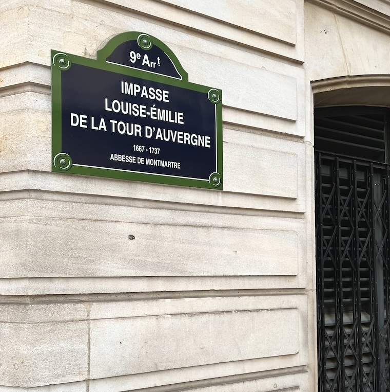Plaque de rue Impasse Louise-Émilie de la Tour d'Auvergne