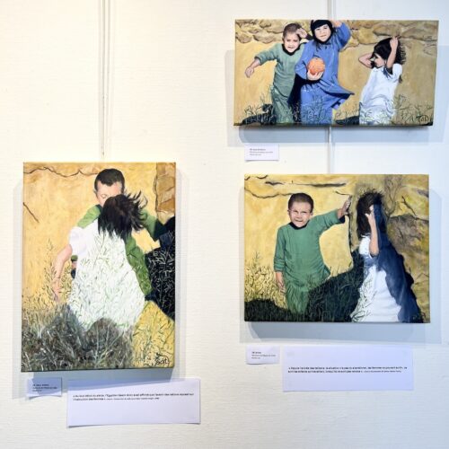 3 tableaux représentant des enfants afghans jouant