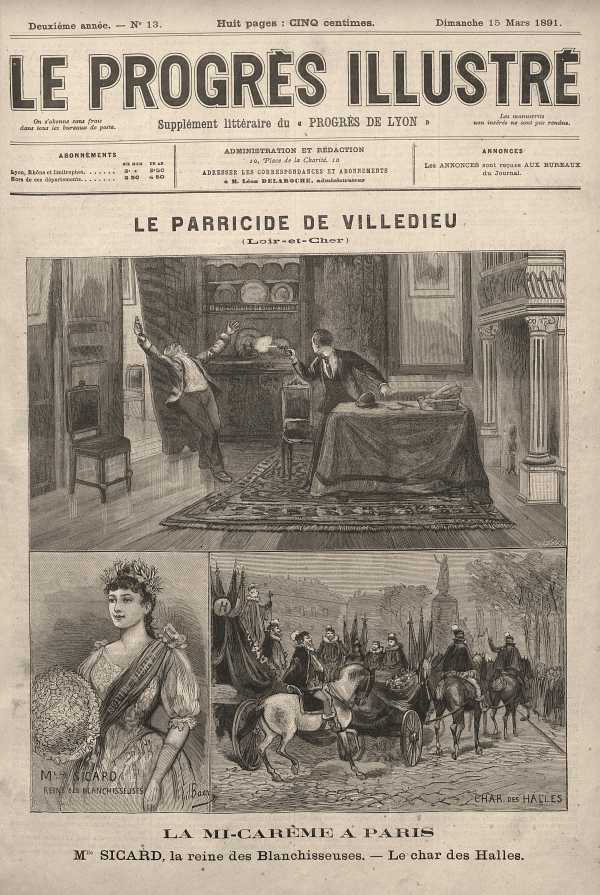 La une du Progrès Illustré, datée du 15 mars 1891 avec la gravure de Louise Sicard couronnée reine des reines des blanchisseuses