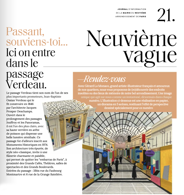 Illustration du passage Verdeau, par Gérard Lo Monaco, paru dans Le Journal du Neuf.
