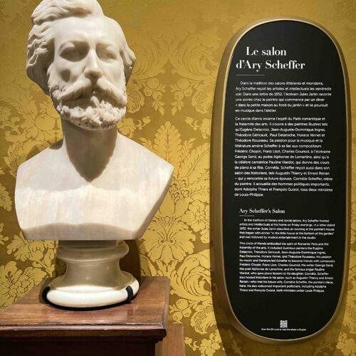 Buste du peintre Ary Sheffer et cartel explicatif