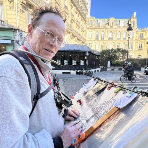 Mars 2026. Christian poursuit son dessin de la place Saint Georges
